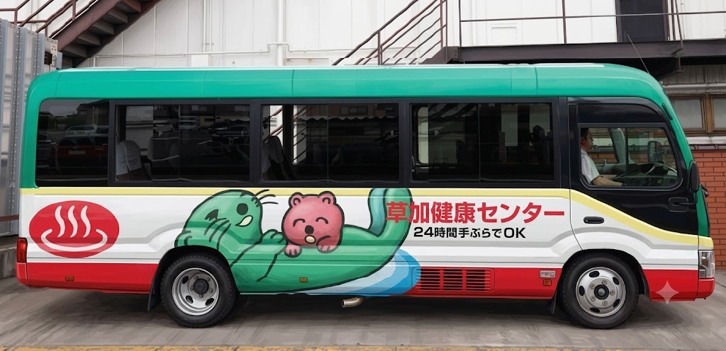 草加健康センター 無料送迎バス ラッコ柄